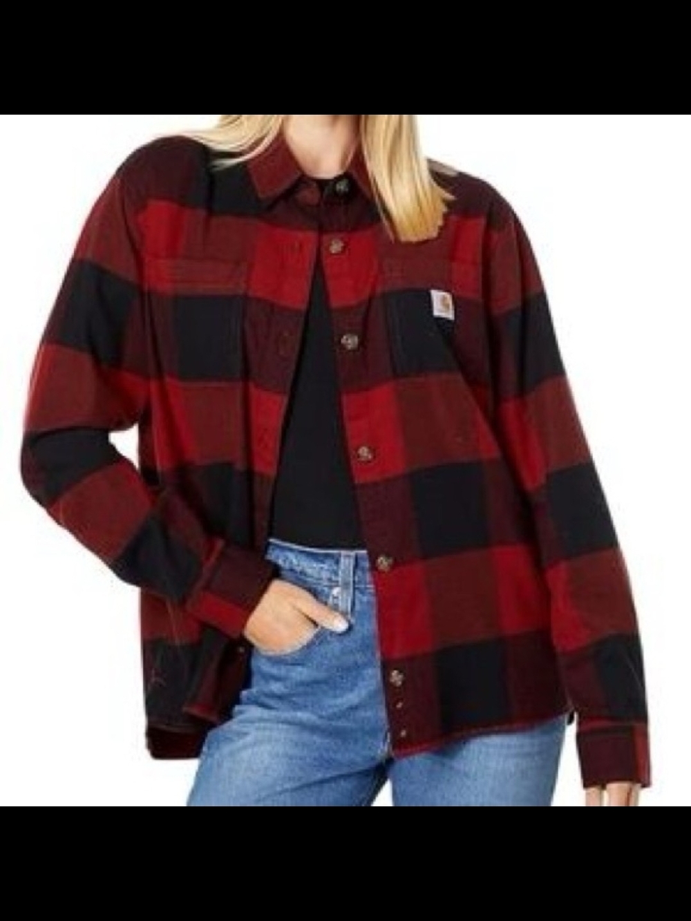 Carhartt Red and Black Buffalo Plaid Button-Up Flannel